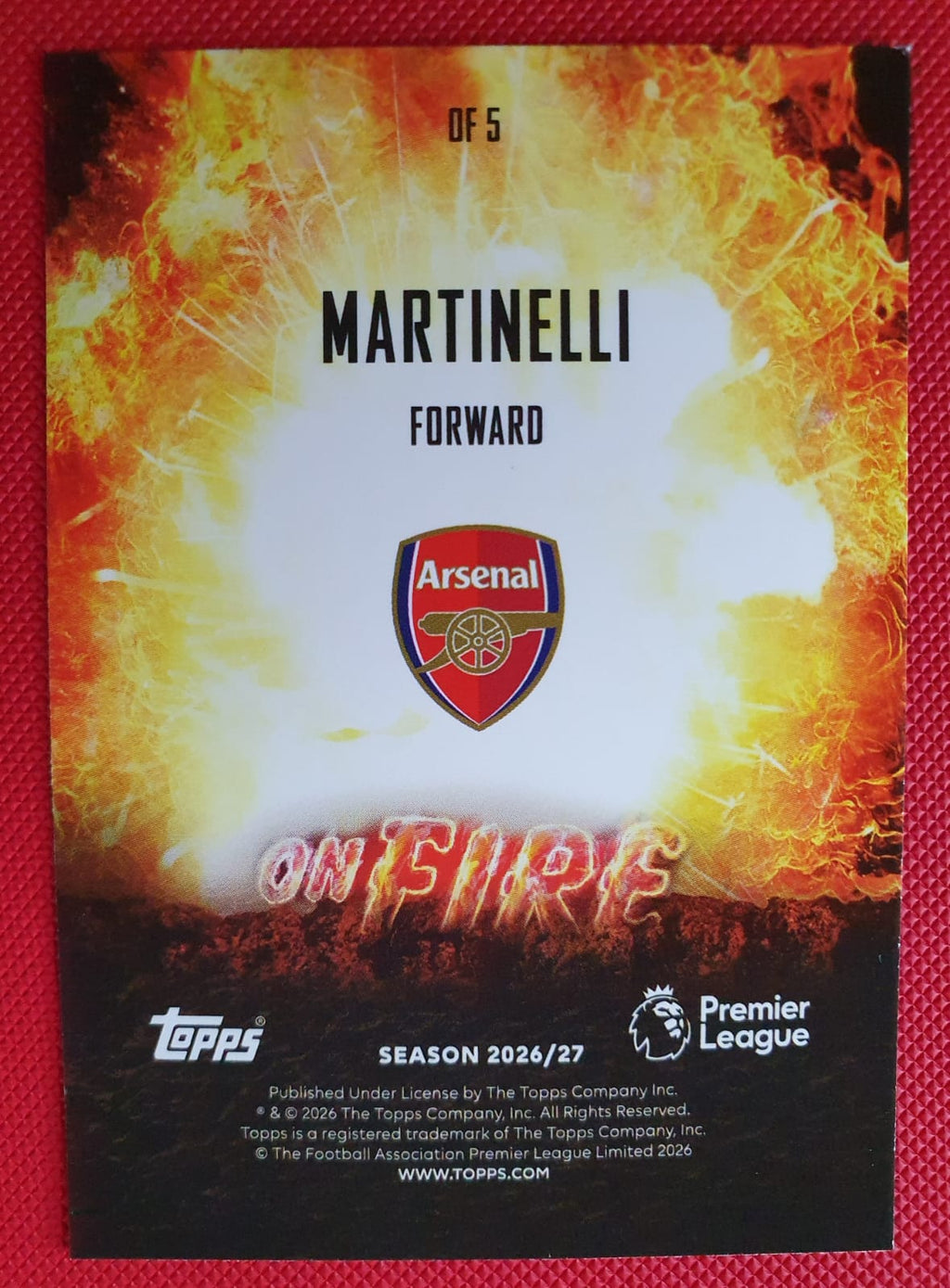 Topps Martinelli On Fire - Premier League 2026 -2027