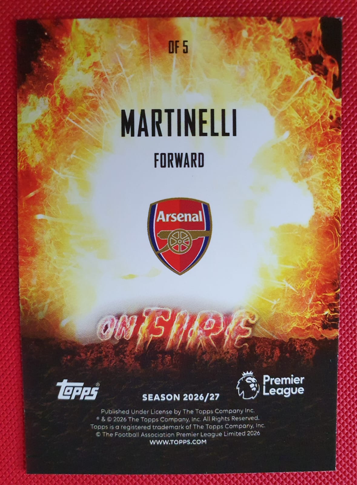 Topps Martinelli On Fire - Premier League 2026 -2027