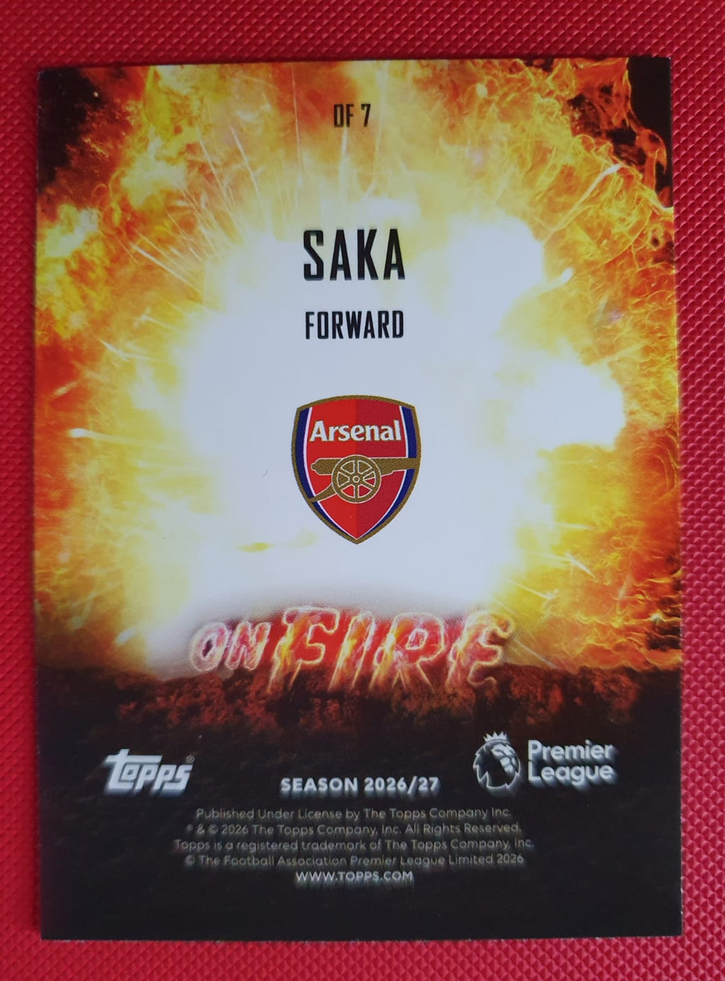 Topps Premier League 2026-27 On Fire - Bukayo Saka