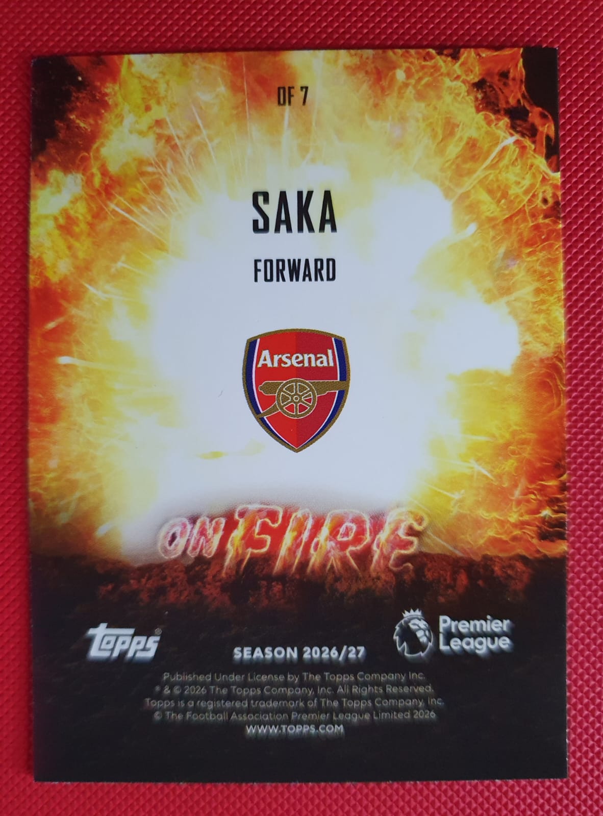 Topps Premier League 2026-27 On Fire - Bukayo Saka