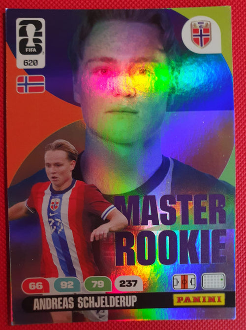 Andreas Schjelderup #620 Master Rookie - Panini Adrenalyn XL FIFA World Cup 2026 - Frente