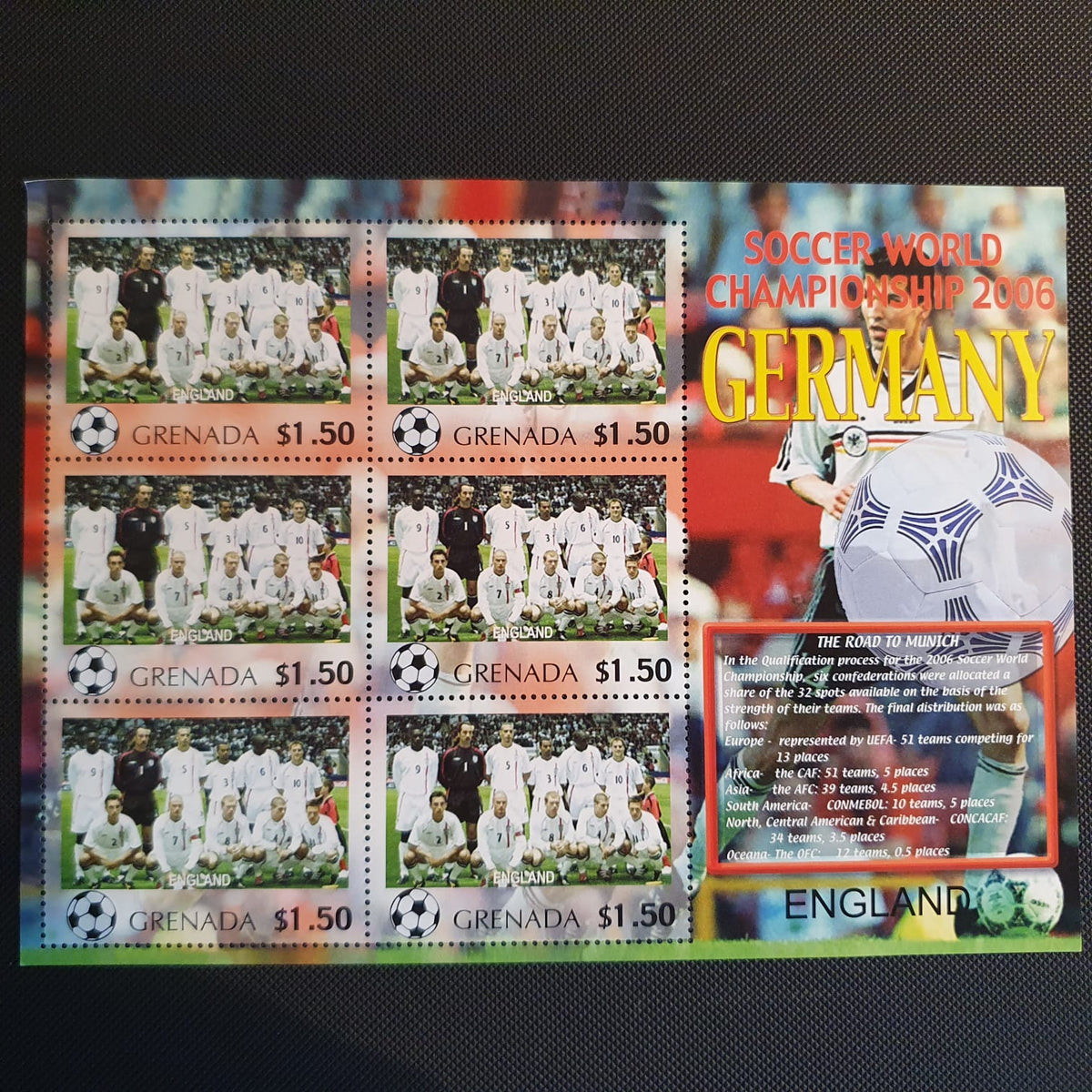 Hoja souvenir Grenada - Selección de Inglaterra Copa Mundial Alemania 2006